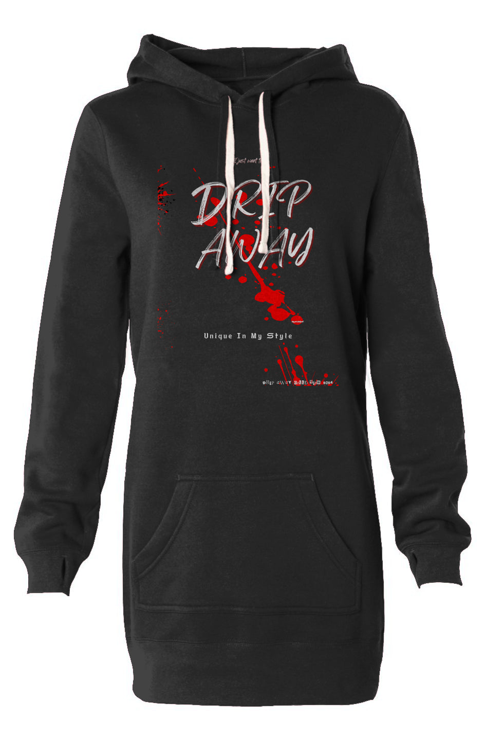 I just want to DRIPAWAY by42dpd Accent Red Hooded Sweatshirt Dress (Black)