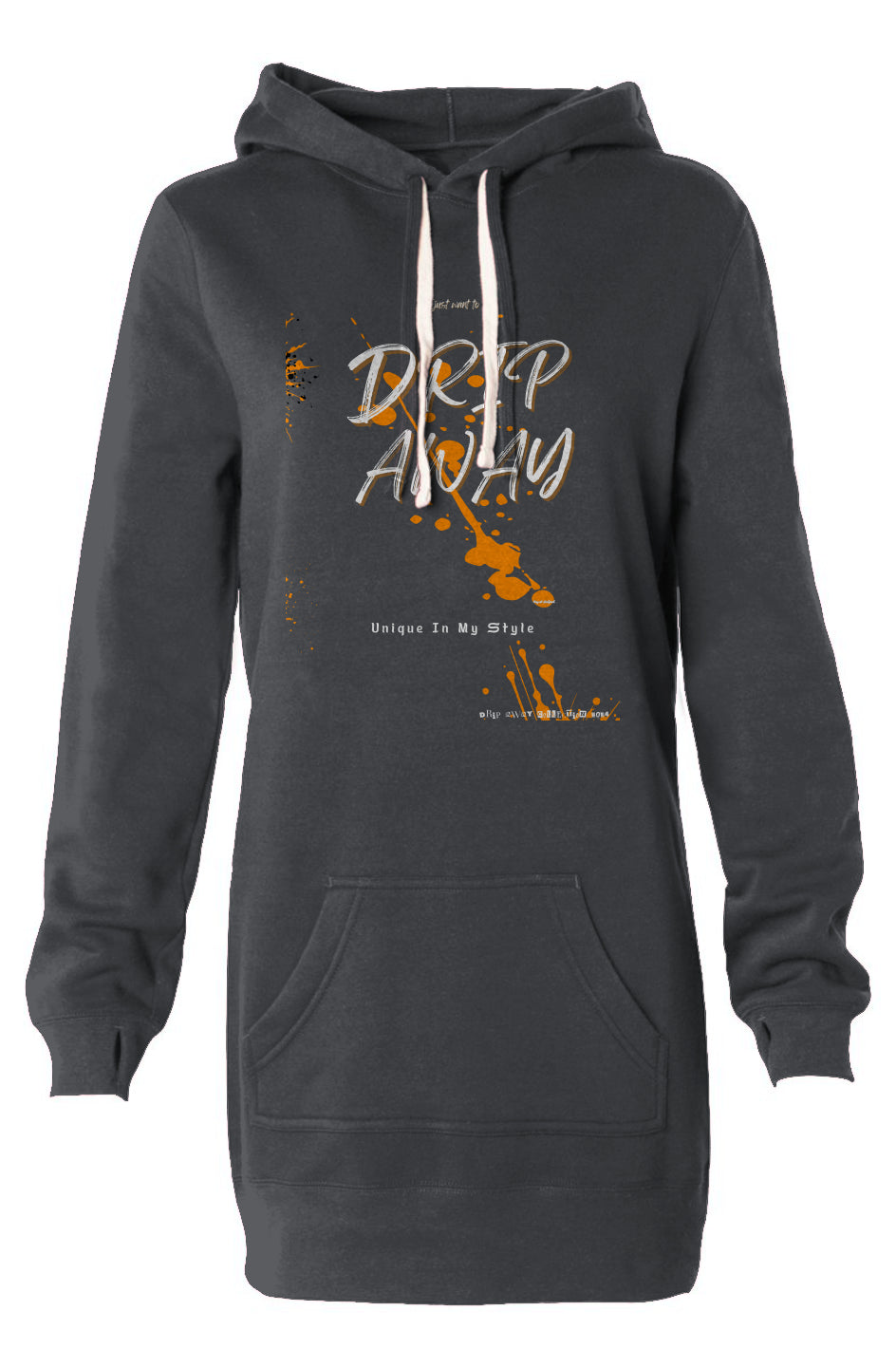 I just want to DRIPAWAY by42dpd Accent Orange Hooded Sweatshirt Dress (Carbon)