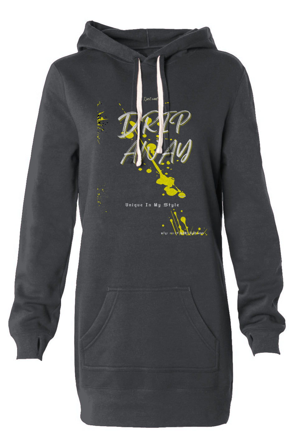 I just want to DRIPAWAY by42dpd Accent Yellow Hooded Sweatshirt Dress (Carbon)
