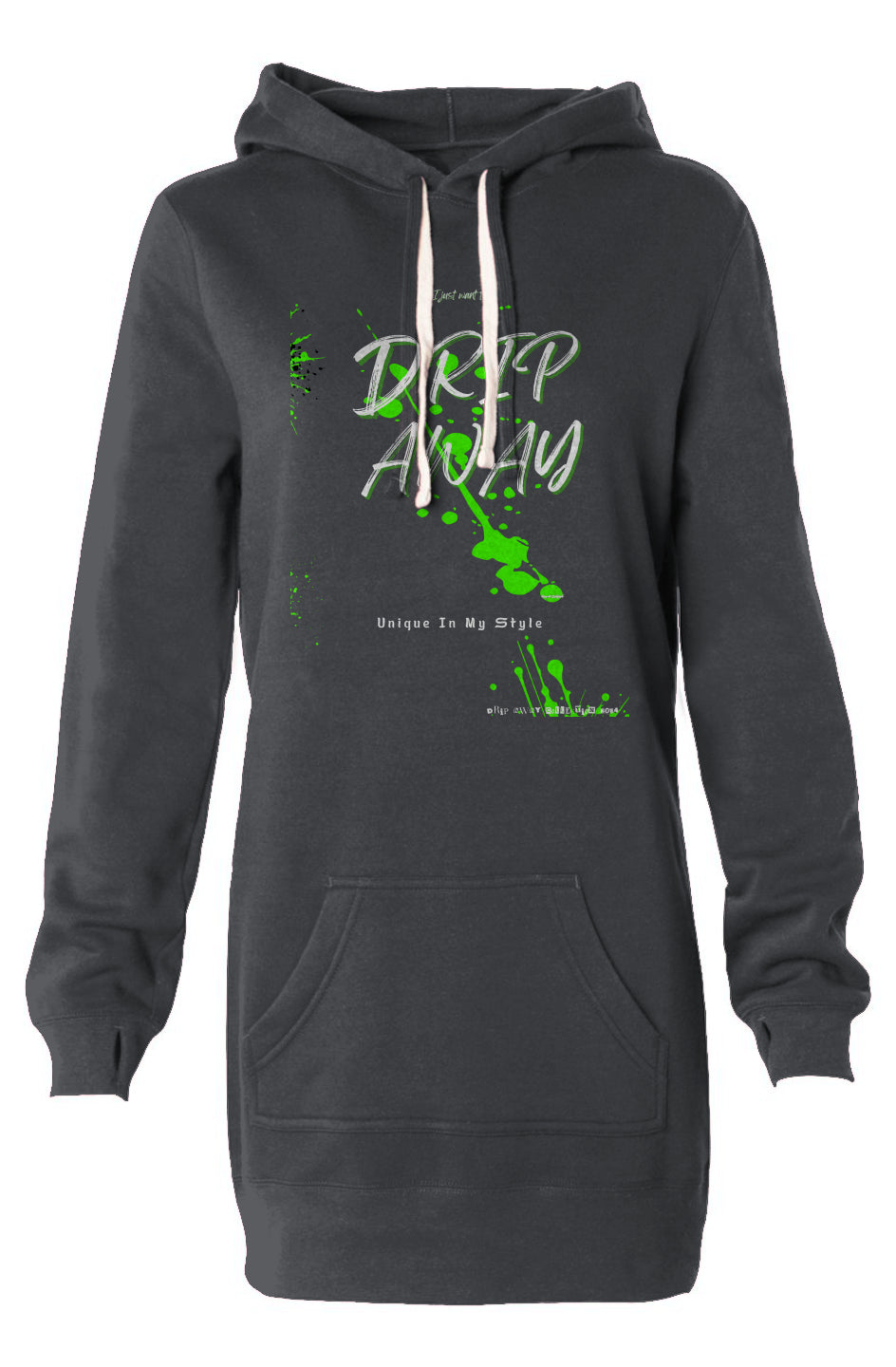 I just want to DRIPAWAY by42dpd Accent Green Hooded Sweatshirt Dress (Carbon)