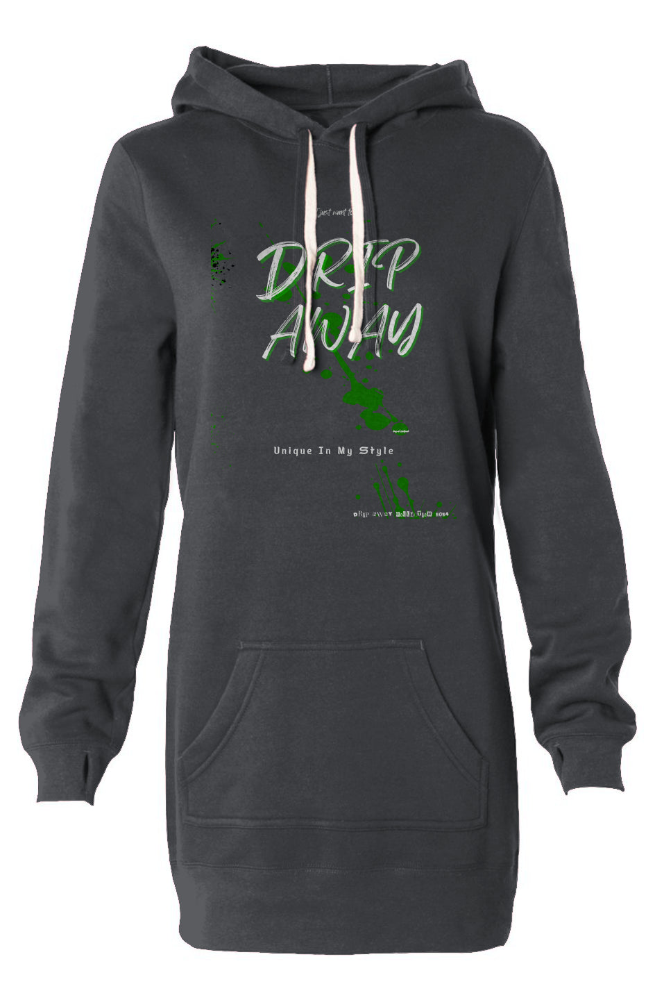 I just want to DRIPAWAY by42dpd Accent Green Hooded Sweatshirt Dress (Carbon)