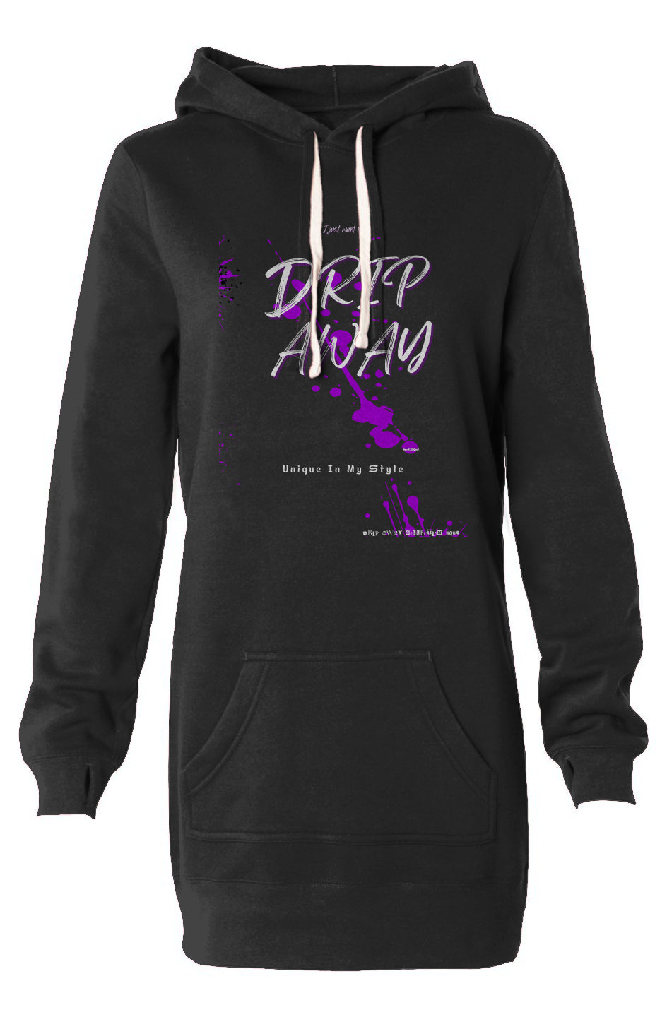 I just want to DRIPAWAY by42dpd Accent Purple Hooded Sweatshirt Dress (Black)