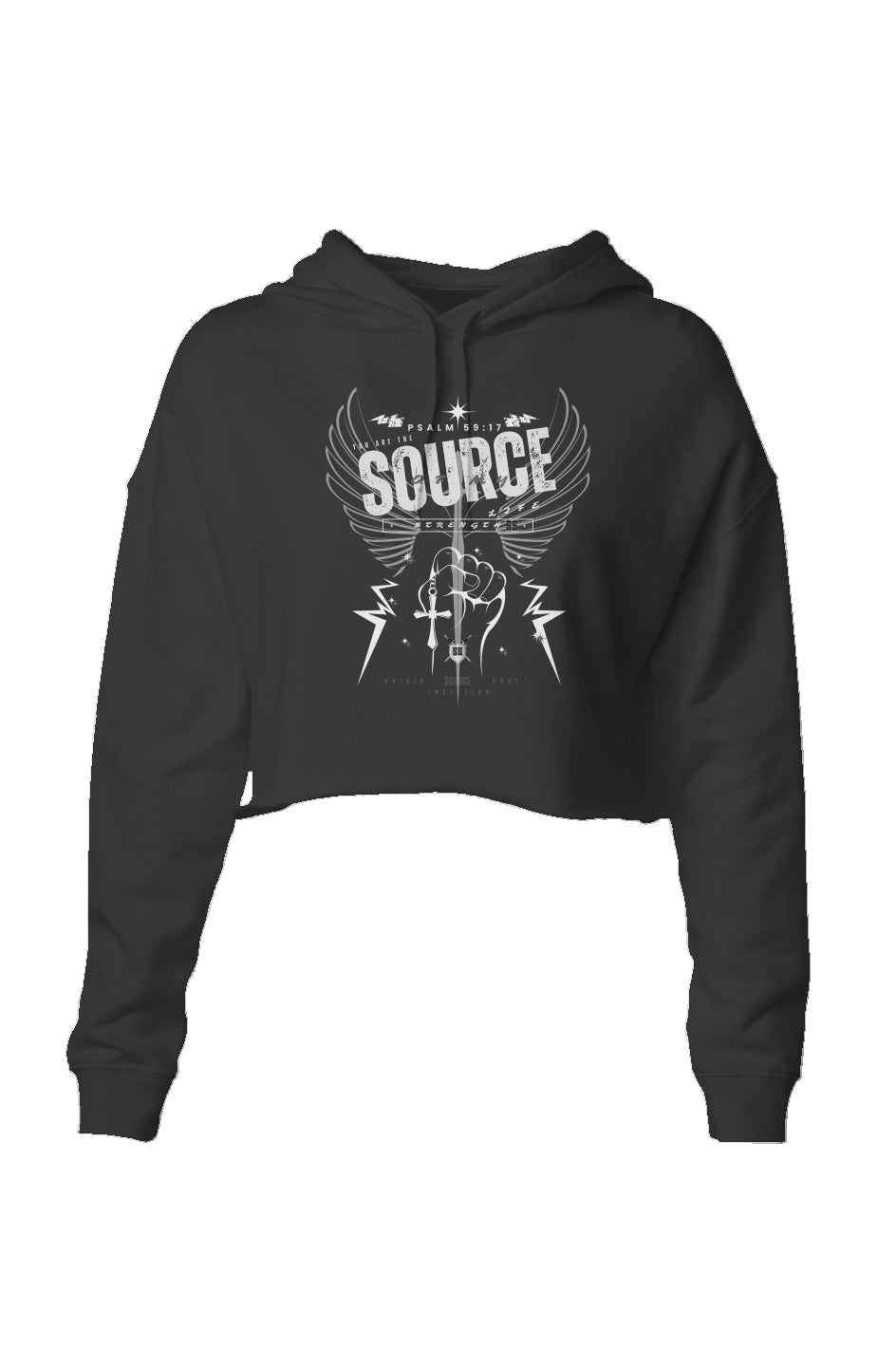 SOURCE Life and Strength SS Ladies Black Lightweight Crop Hoodie