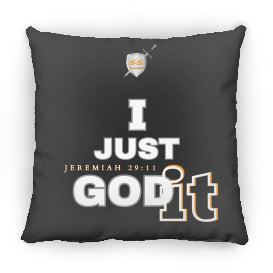 (SS) by42dpd Inspirational Typography Collection I Just GODit Accent Orange Medium Square Pillow