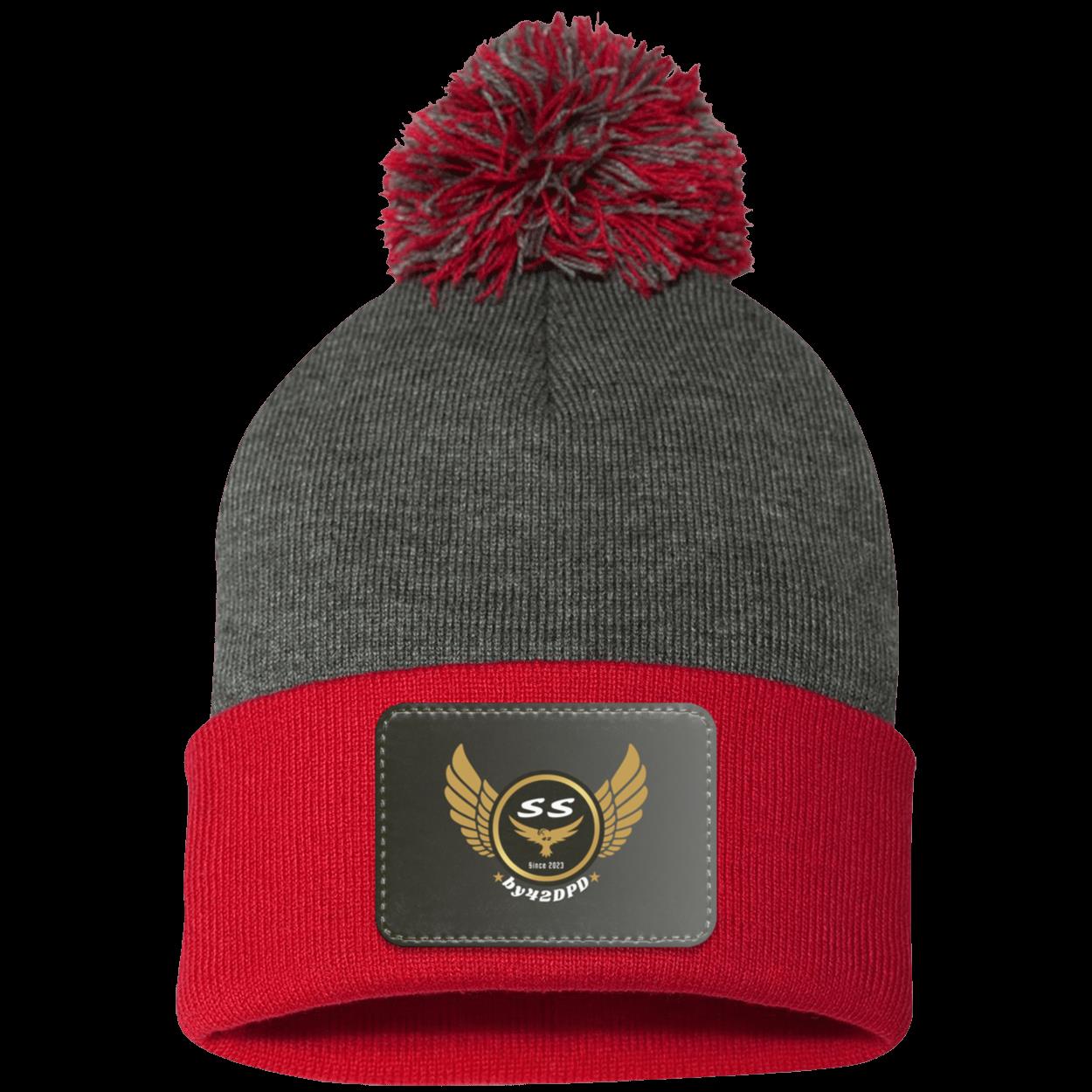 (SS) Headwear by42DPD Pom Knit Cap white accent blkgrey- Patch