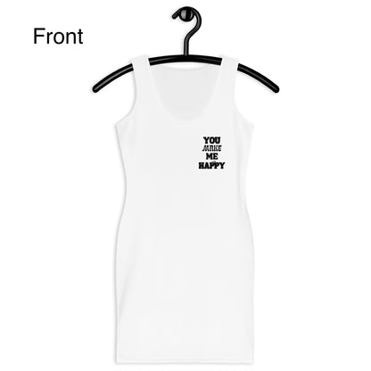 You Make Me Happy Graphic Sleeveless Bodycon Dress - White