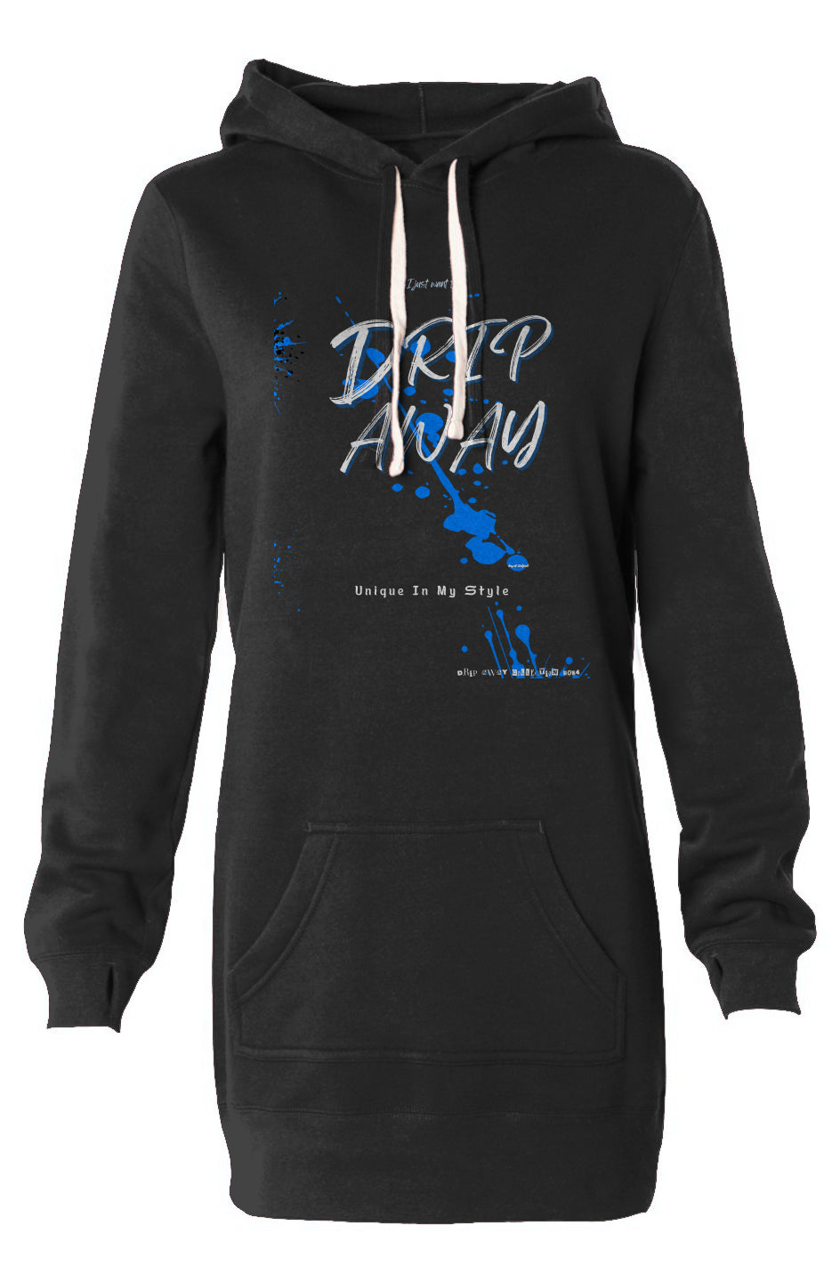 I just want to DRIPAWAY by42dpd Accent Blue Hooded Sweatshirt Dress (Black)