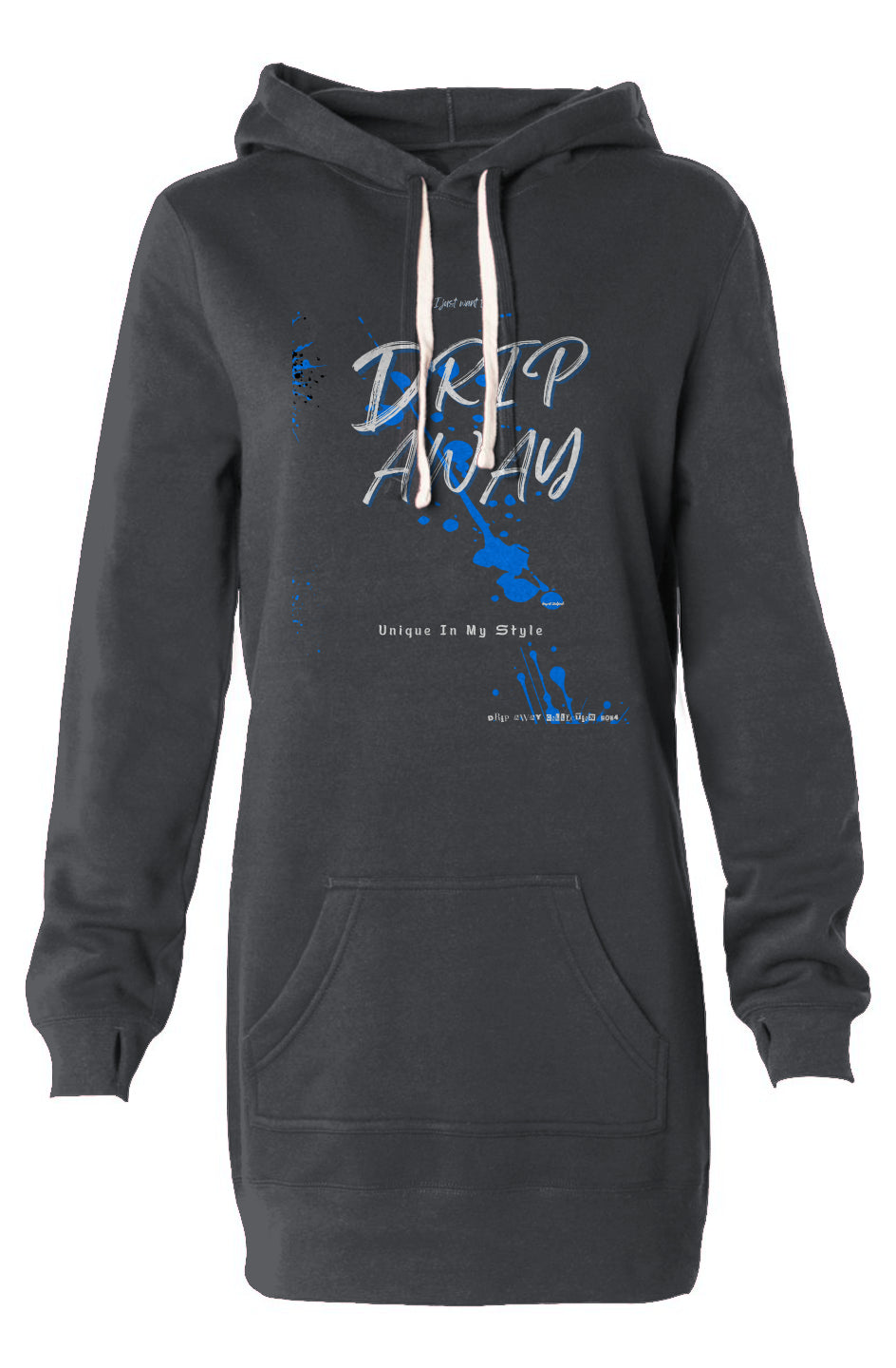 I just want to DRIPAWAY by42dpd Accent Blue Hooded Sweatshirt Dress (Carbon)