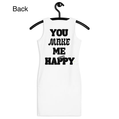 You Make Me Happy Graphic Sleeveless Bodycon Dress - White