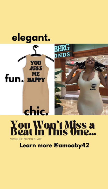 You Make Me Happy Graphic Sleeveless Bodycon Dress