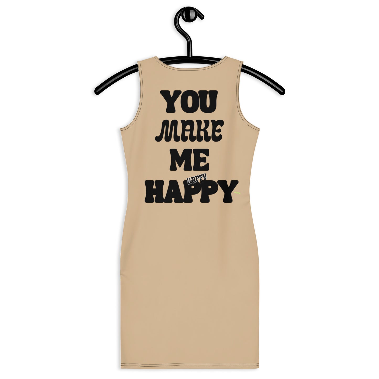 You Make Me Happy Graphic Sleeveless Bodycon Dress - Tan