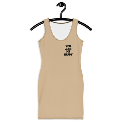 You Make Me Happy Graphic Sleeveless Bodycon Dress - Tan